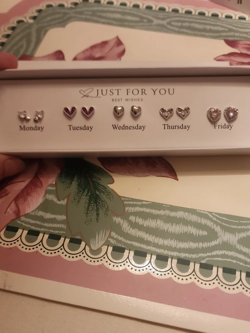 Just For You Best wishes 5 Pairs 10pcs Silver Stud Zirconia Earrings Set Mon-Fri